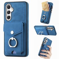 Decase Wallet Case for Samsung Galaxy A14 5G, Luxury Shockproof Magnetic PU Leather Credit Card Slot with Built-in 360° Rotation Ring Holder Stand Protective Case, blue