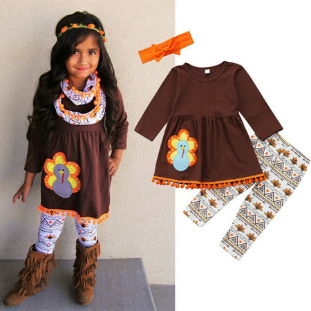 Kids Baby Girls Turkey Outfits Clothes Dress Tops Shirt+Pants Thanksgiving Day