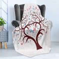 thumbnail image 4 of Family Soft Flannel Fleece Blanket, Wedding Tree in Shape of a Heart with 2 Birds and Smaller Hearts as Leaves, Cozy Plush for Indoor and Outdoor Use, 70" x 90", Maroon Pink and Blue, by Ambesonne, 4 of 5