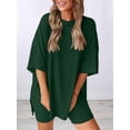thumbnail image 5 of Women's two-piece casual suit summer casual loose shirt cycling shorts match airport travel wear Dark Green S, 5 of 6