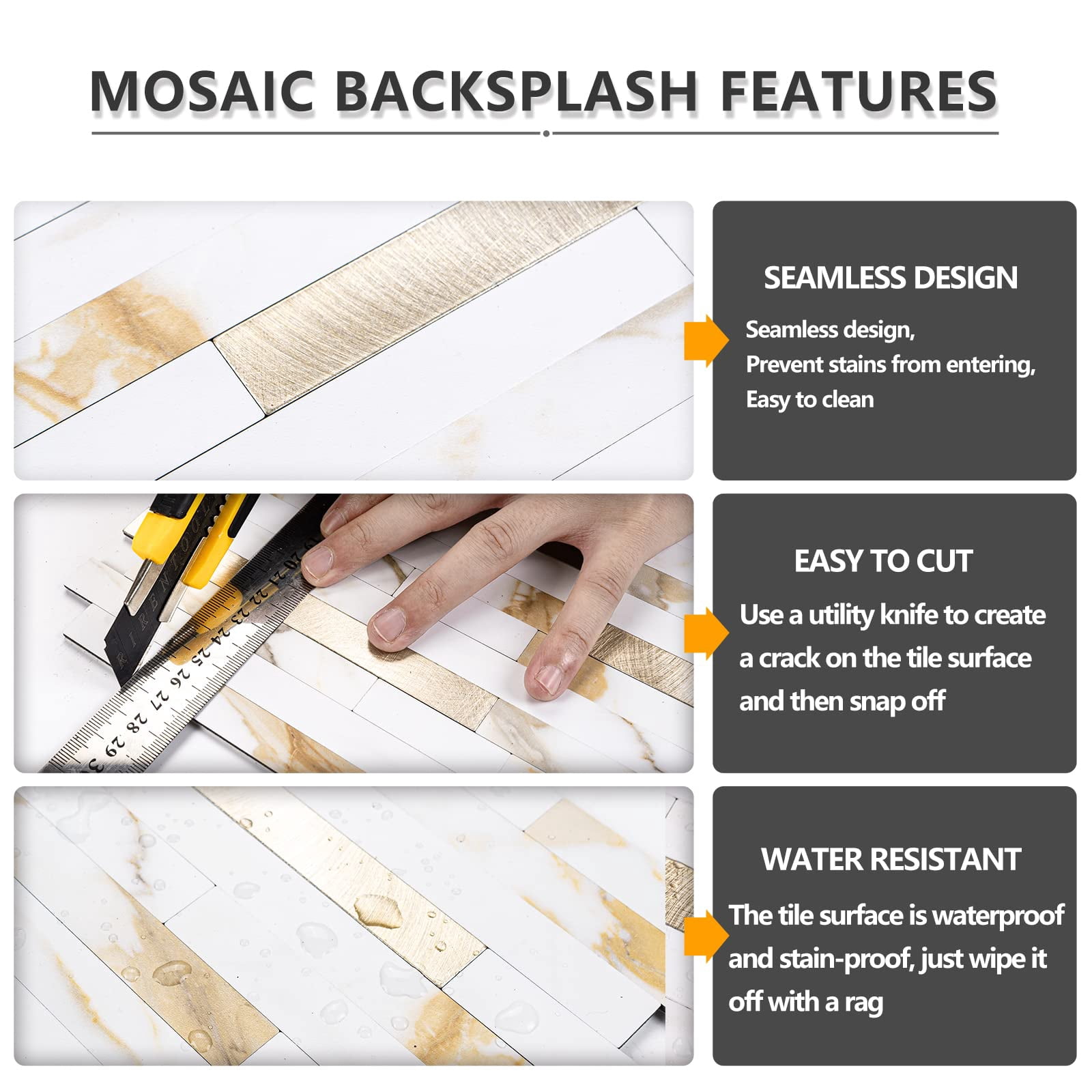 20 Sheets Peel And Stick Backsplash Tile  On For Kitchen Bathroom Calacatta Marble Look Pvc Mixed Self Adhesive Wall Tiles