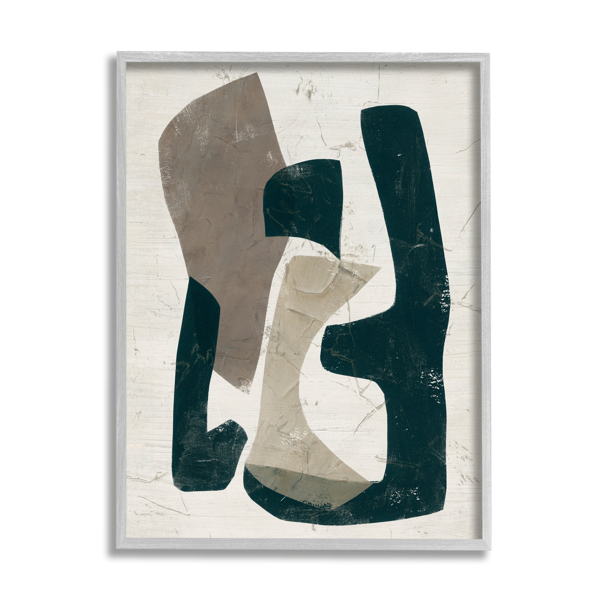 Stupell Industries Weathered Abstract Shapes Modern Geometric Neutral Tones Painting Gray Framed Art Print Wall Art, Design by June Erica Vess