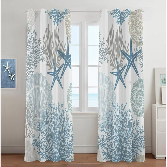 Coastal Window Curtains Grommet Drapes Nautical Beach Themed Thermal Insulating Light Blocking Privacy Curtain for Living Room, Bedroom 2 Panels Set-42"W x 45"L (Pack of 2)