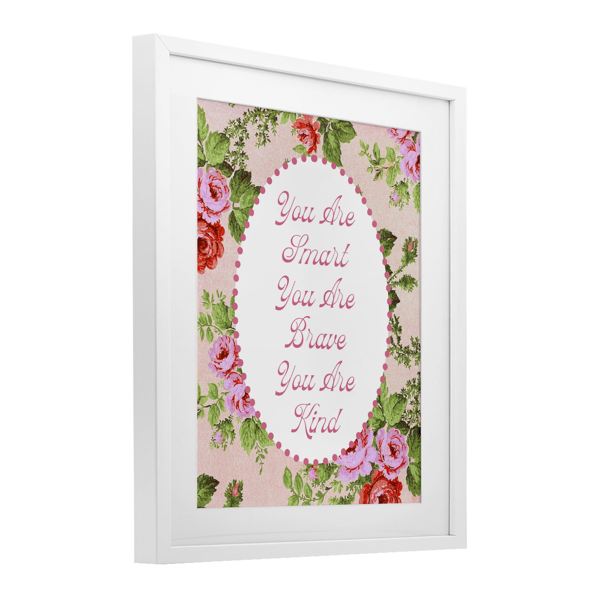 Stupell Industries Smart Brave & Kind with Vintage Florals White Framed Print Under Glass, design by Lil' Rue