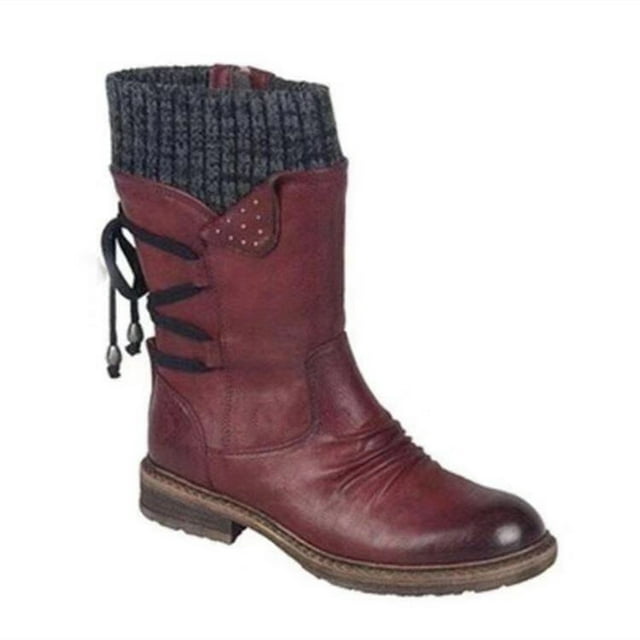 Bottes de Neige d'Hiver Chaudes pour Femmes avec Lacets et Talon Épais Design Vintage