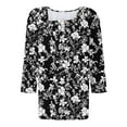 thumbnail image 5 of Sokhug 3/4 Sleeved Shirts Blouse Square Neck Pleated Floral Printed T-shirt Casual Tops for Women, 5 of 5