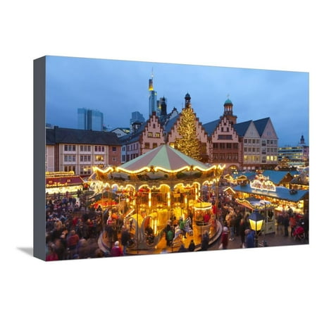 Christmas Market in Romerberg, Frankfurt, Germany, Europe Stretched Canvas Print Wall Art By Miles