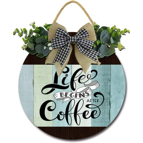 Eveokoki 12" Life Begins After Coffee Coffee Bar Decor Sign Farmhouse Wall Decor Wooden Round Retro Rustic Coffee Bar Decor Coffee Lover Coffee Station Decor Home Office Kitchen