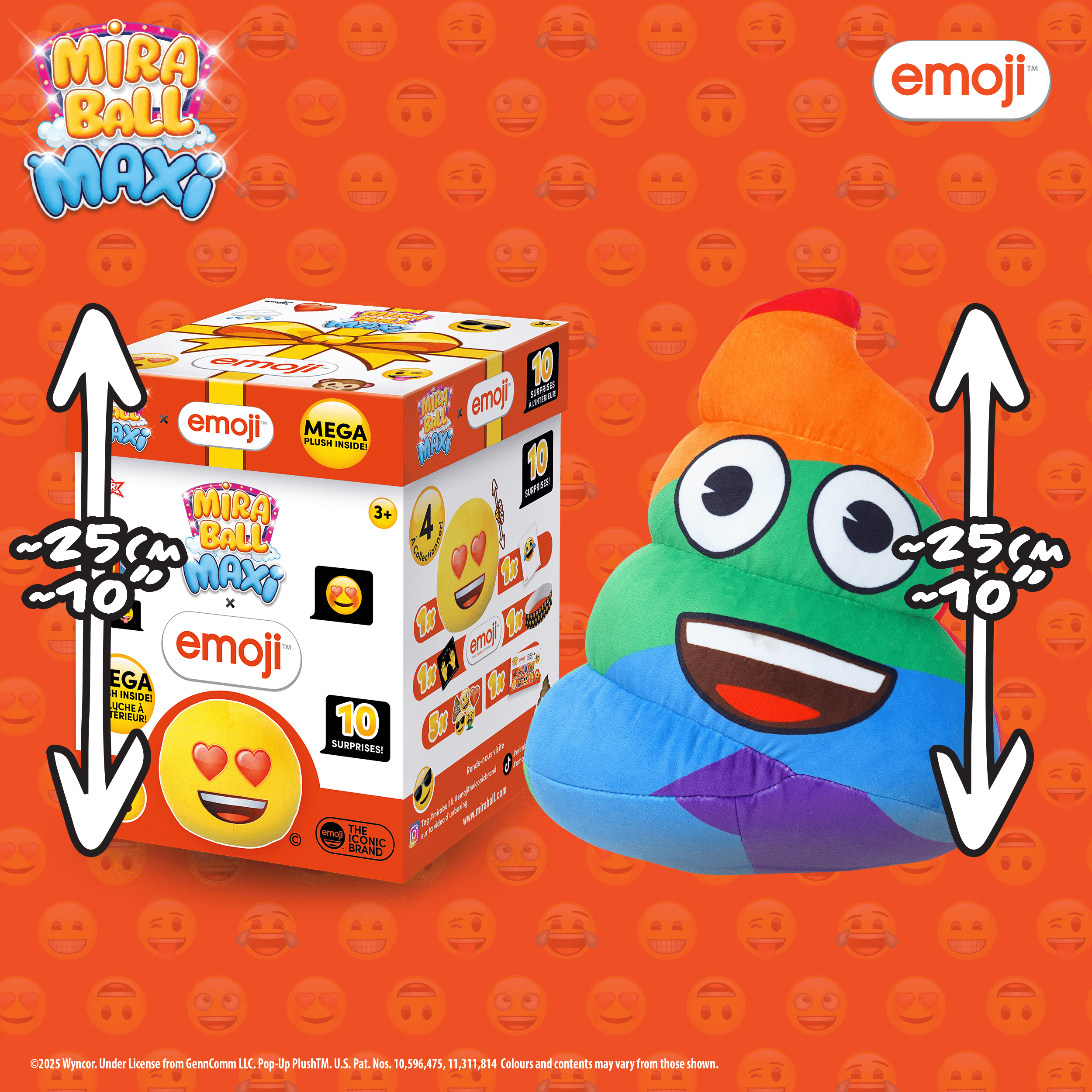 Miraball Maxi Surprise Box, Emoji - MEGA Plush Toy with Hidden Surprises & Playable Blind Box - 10" Soft Plush, Fun Playscape for Kids - Ideal Gift for Birthdays, Holidays & Parties
