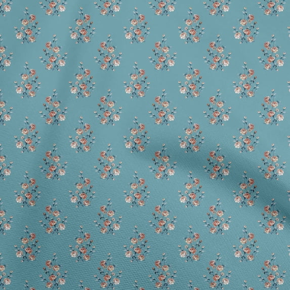 oneOone Cotton Poplin Teal Green Fabric Floral Craft Projects Decor Fabric Printed By The Yard 42 Inch Wide