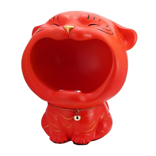 GROWTH TANK Key Storage Box Tigers Statue Jewelry Holder Coins Candy Dish Sundries Red