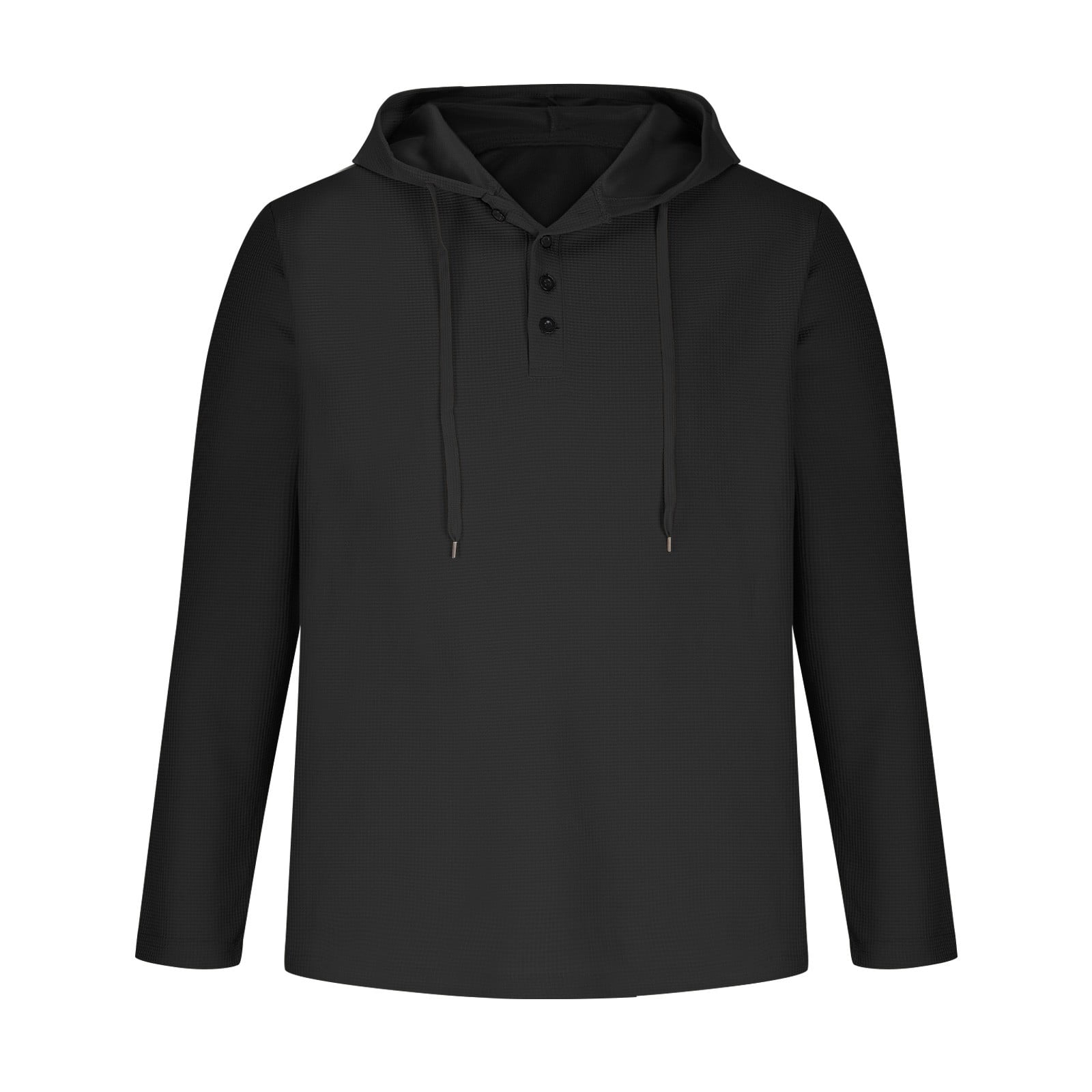 WREESH Men's Lightweight Button Waffle Hoodie Solid Color