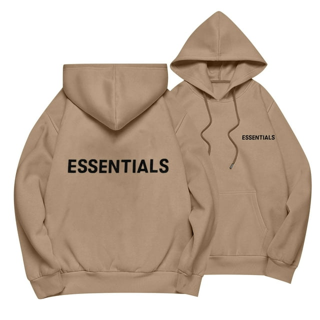 Pullover Hooded Sweatshirt with Front and Back Essentials Letter Print Casual Loose Fit Long Sleeve Design Brown 3XL