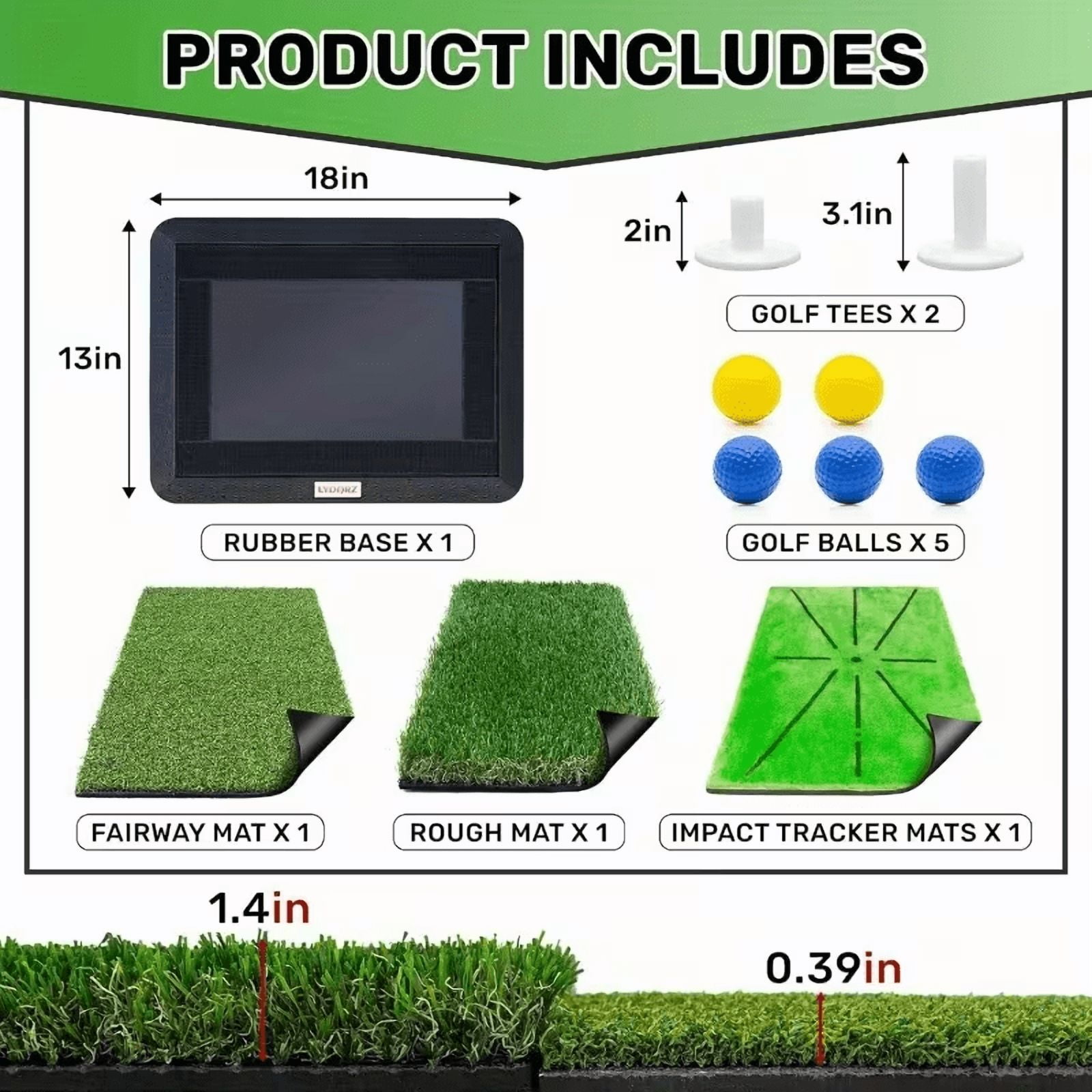 GtuiBugt Golf Hitting Mat Durable Non-Slip Training Indoor Outdoor 1-Pack 1.6x1.2x0.3
