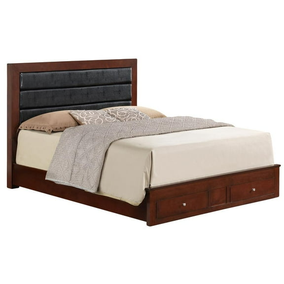 Burlington Cherry Upholstered Full Storage Panel Bed with Storage Drawers