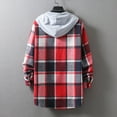 thumbnail image 4 of safuny Plaid Hooded Jacket for Men Clearance New Fashion Shirt Loose Youth Shirt Shirt Coat Hooded & Jackets Christmas Casual Outwear Work Red M, 4 of 5