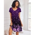 thumbnail image 3 of Ekouaer Nightgowns for Women Short Sleeve Sleep Shirts Pleated Night Dress V Neck Night Shirts Soft House Dress, 3 of 6