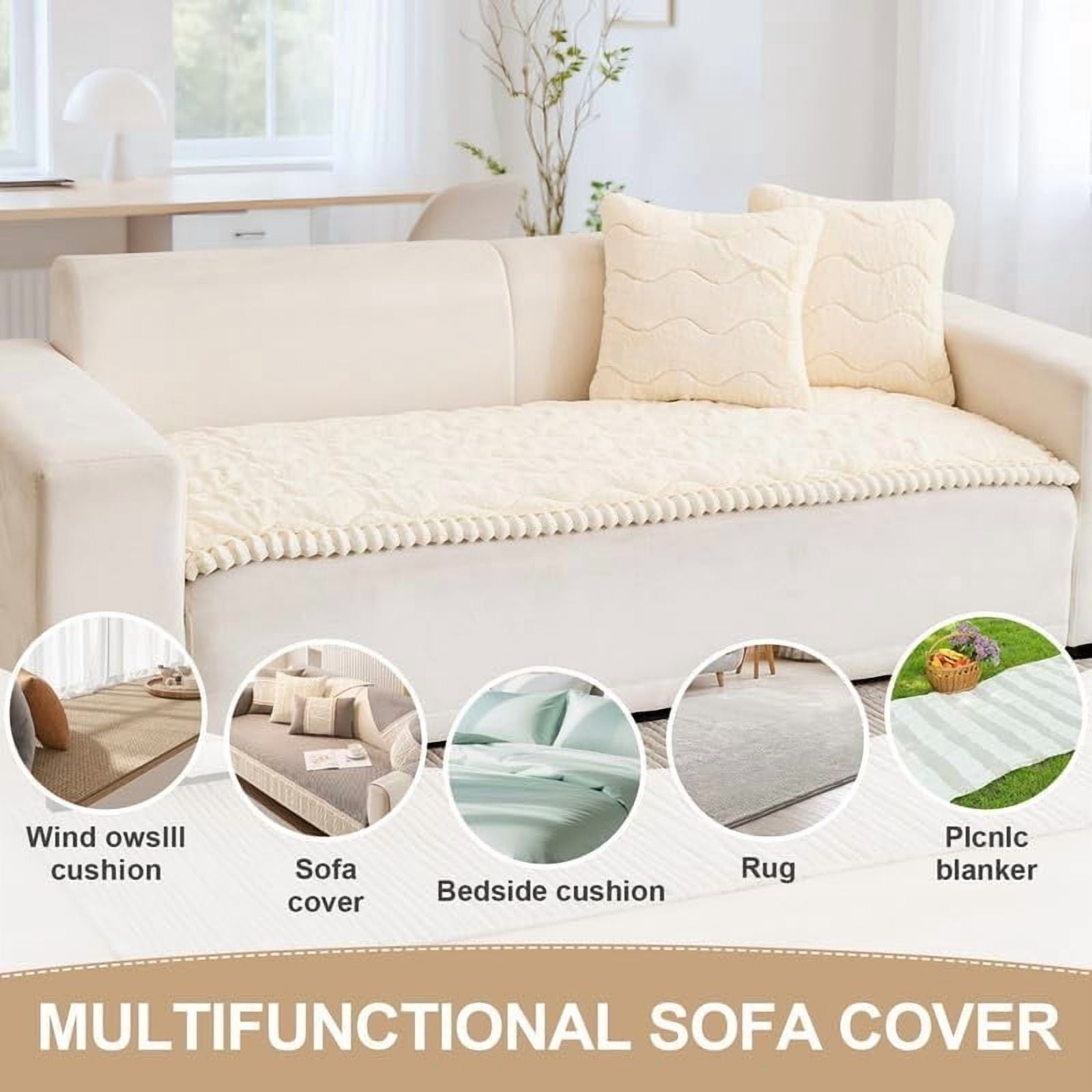 Topchances Fuzzy Couch Covers, Faux Mink Wavy Sofa Slipcover Mat for Pets,  Anti-Slip Furniture Protector Pet Bed Mat for Dogs Cats (Beige Yellow, 28''x59'')