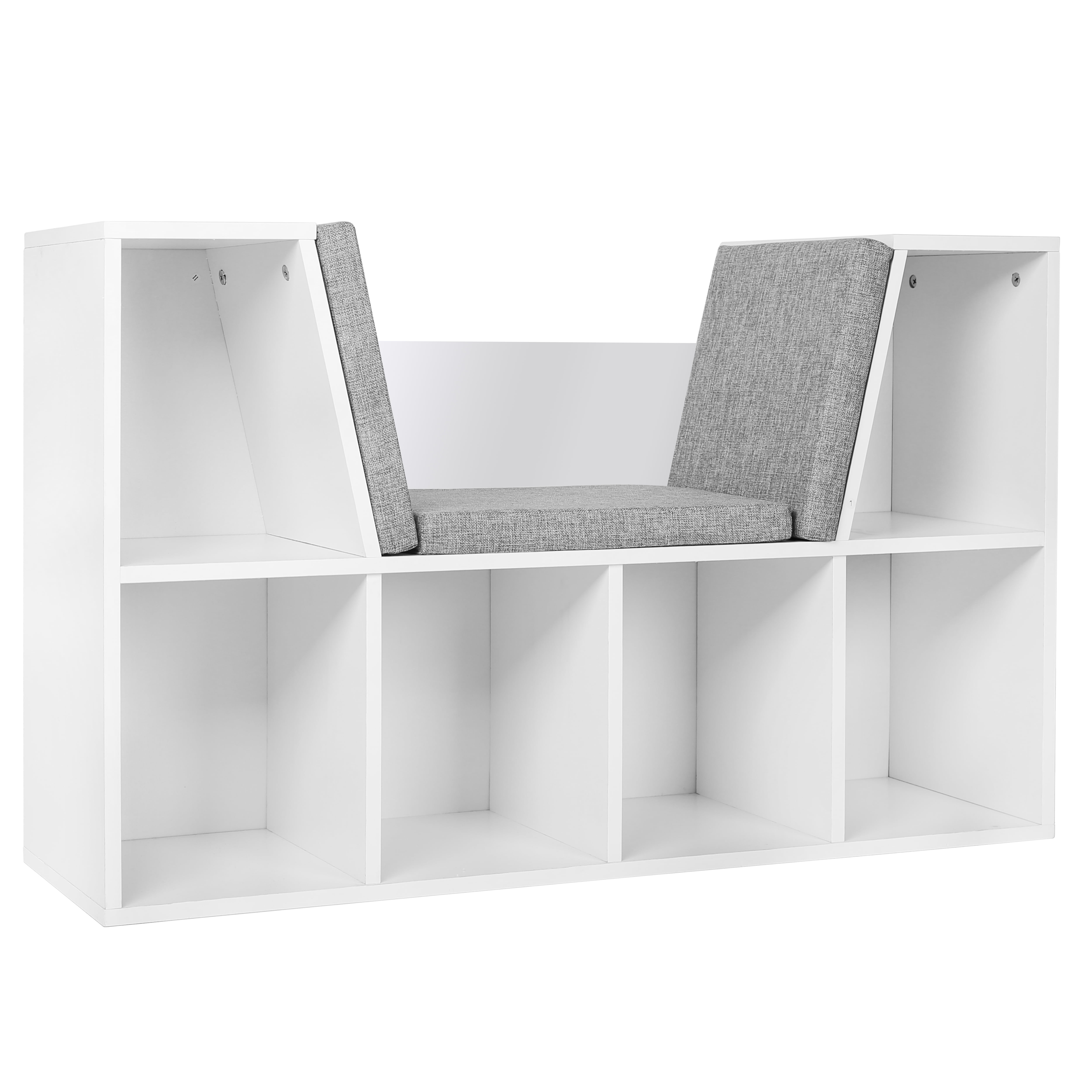 Veikous 6 Cubby Kids Reading Nook And, White Storage Bookcase