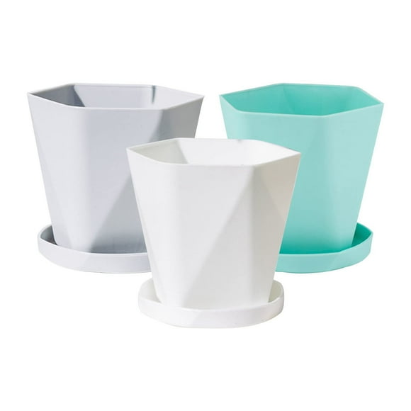 Piwvid Plant Pots with Drainage Hole and Saucer Indoor Outdoor Flower Pots Geometric Flower Pots for Violet Orchid Succulent Cactus Plants Decoration for Home Garden Office (White, Gray, Green)