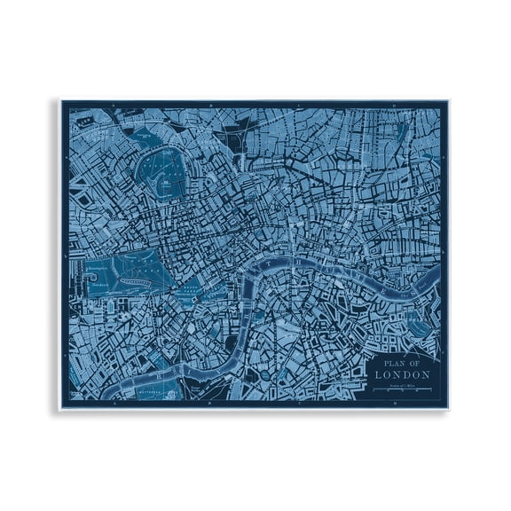 Stupell Industries Blue Detailed London Map Map Painting Unframed Art Print Wall Art, 14 x 11