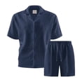 thumbnail image 4 of Bpyeka Men's Casual Two-Piece Set, Camp Collar Button-Down Shirt & Drawstring Shorts, Herringbone Jacquard Textured Co-Ord Outfit, S-2XL, 4 of 9