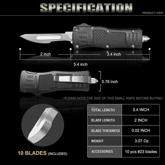 DASAW-Utility Knife Box Cutter, EDC Pocket Knives for Men, Razor Knifes with 10pcs #24 Replaceable Blades, Aluminum Alloy Surgical Knife for Skinning