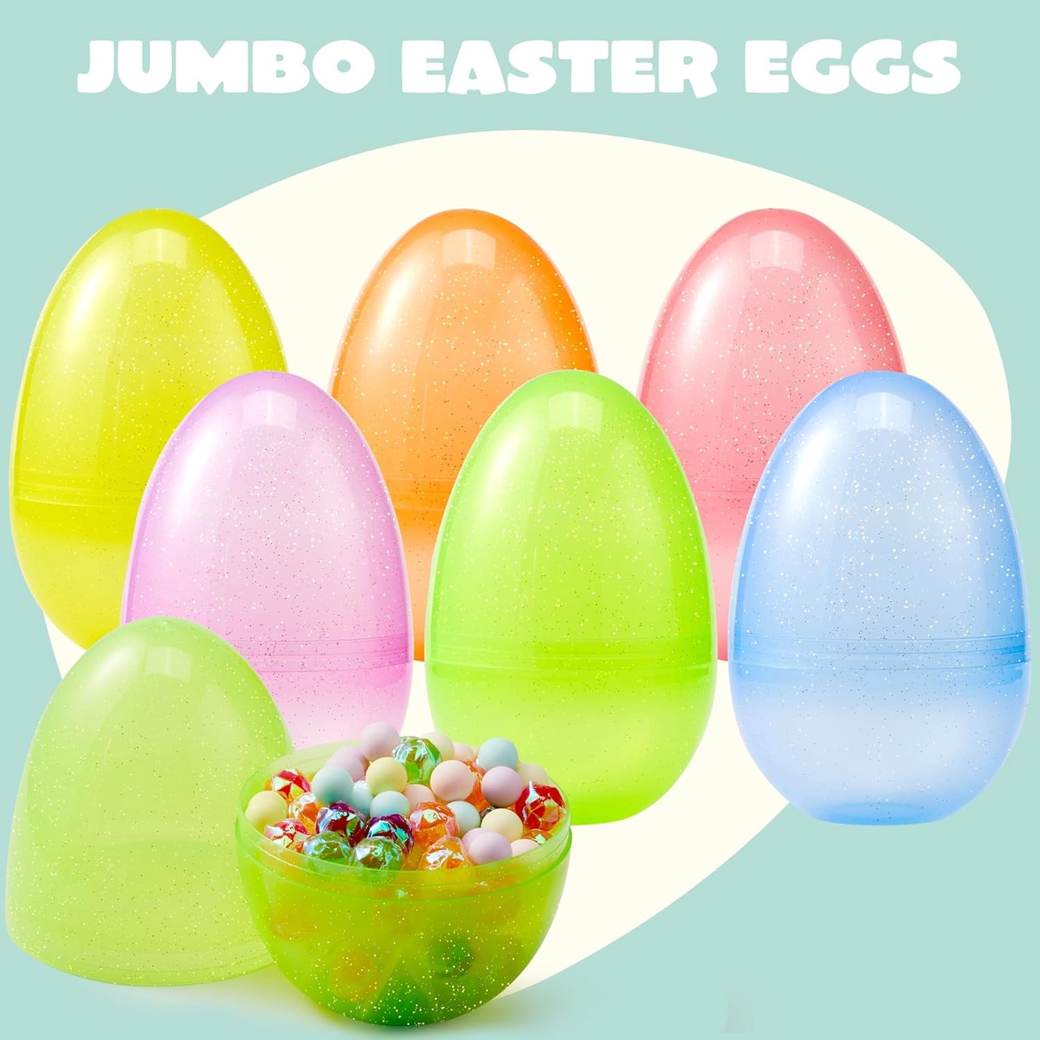 Joyfy 12 Pcs 7" Large Plastic Easter Eggs, Jumbo Glitter Assorted Colors Empty Fillable Easter Eggs for Filling Treats, Party Favor, Easter Egg Hunt, Decorations, Classroom Prize