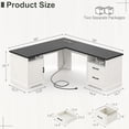 thumbnail image 7 of Homieasy L Shaped Executive Desk with File Drawers, 60" Corner Computer Desk with Power Outlets, Large 2 Person Home Office Table with Storage Cabinet, Sturdy Writing Desk, White and Black, 7 of 7