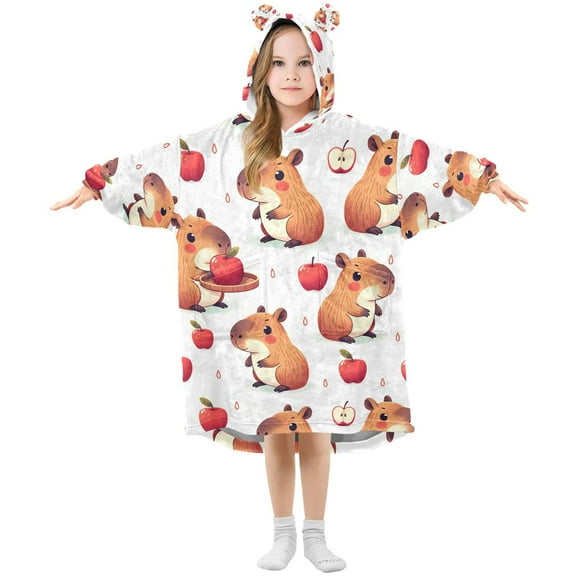joogoo Wearable Blanket Hoodie for Capybara Red Apples Oversized Sherpa Hooded 3-14 YR M