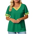 thumbnail image 2 of YUGYXL Womens T-Shirt Short Sleeve Summer Oversized Tops V Neck Casual Basic Tees Fashion Color Block Plus Size Comfy Clothes Yellow Tops M, 2 of 5