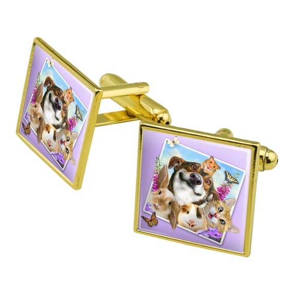 Pets Selfie Picture Dog Cat Guinea Pig Rabbit Square Cufflink Set - Silver or Gold