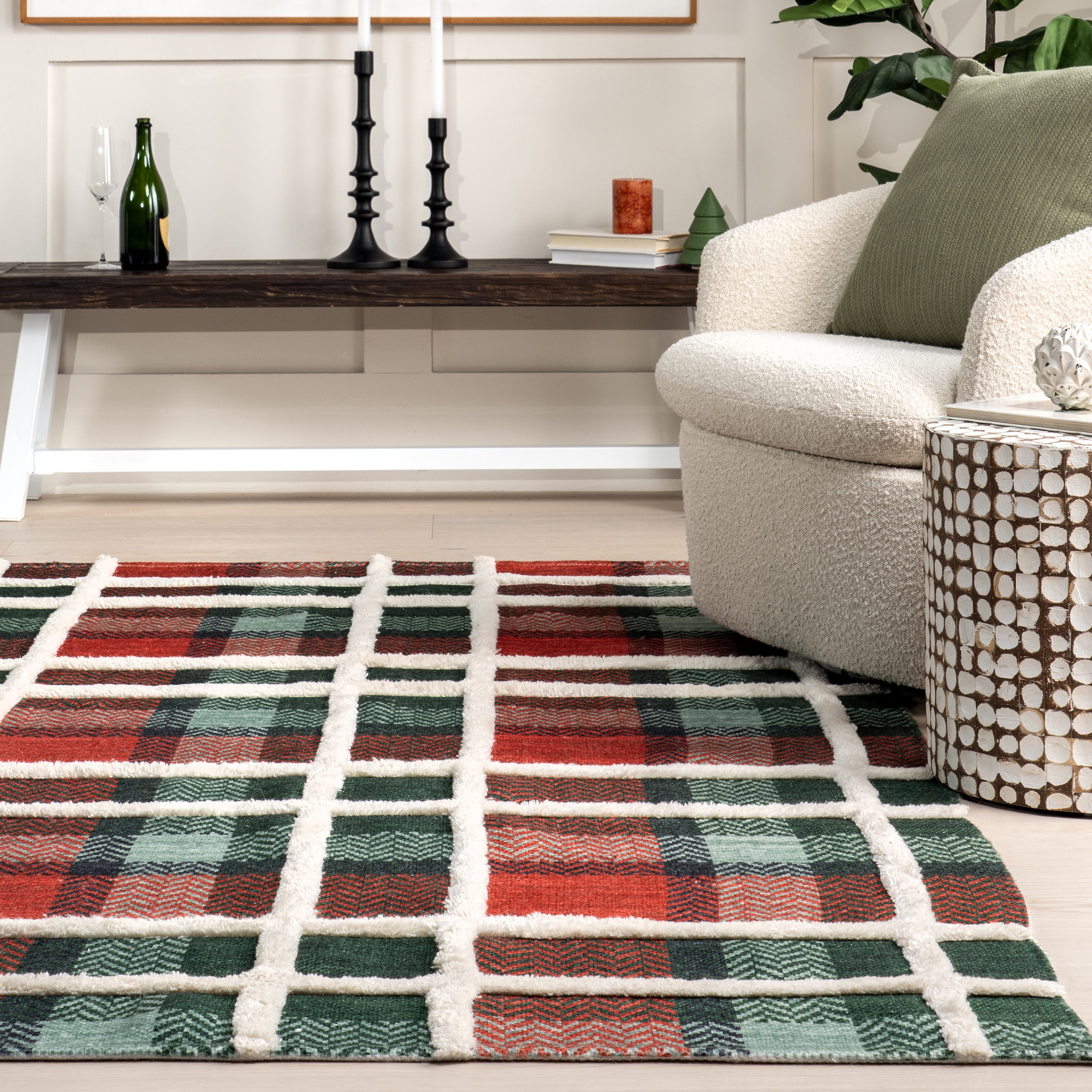 nuLOOM Clara High-Low Tartan Plaid Area Rug, 8' x 10', Hunter Green