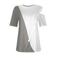 thumbnail image 5 of Njoeus Womens Tops Y2K Tops Women's 2024 Summer Casual And Comfortable Patchwork Color Cold Shoulder Button Splicing Short-Sleeved Round Neck Top/Shirt Women Shirt Plus Size Shirt Summer Savings, 5 of 7
