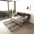 thumbnail image 6 of Bed Frames Daybed with Trundle, Sturdy Metal Twin Bed Frame with Upholstered Headboard and Charging Station for Living Room, Bedroom and Guest Room, Black,Storage Beds Frames, 6 of 8
