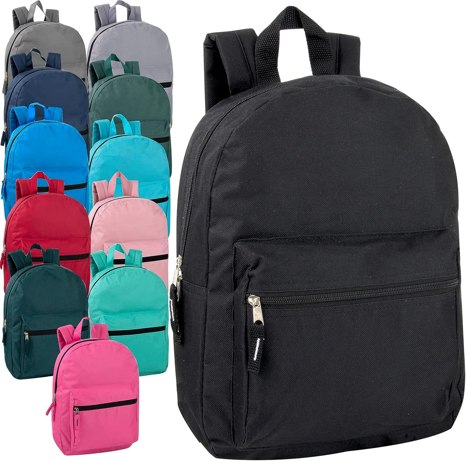 wholesale 15 inch kids backpacks in bulk with padded straps, 24 pack