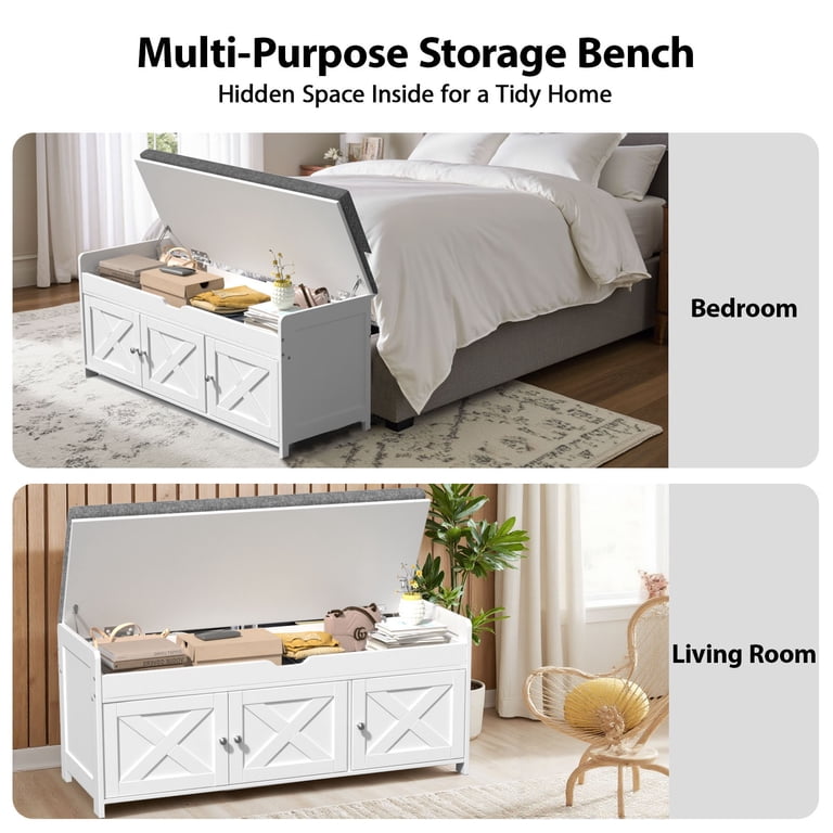 Chitooma 43.4" Shoe Storage Bench with Barn Doors, White photo 7