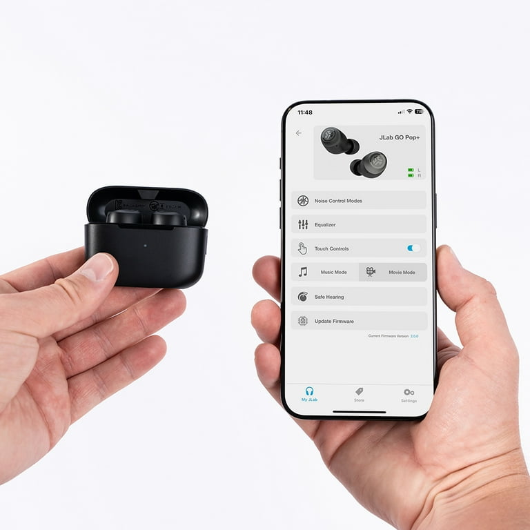 JLab Go Pop True Wireless Bluetooth Earbuds Charging Case Slate Custom Sound and Controls via App Dual Connect IPX4 Sweat Resistance Bluetooth 5.3 Be Aware Safety Mode Walmart