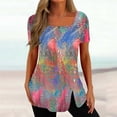 thumbnail image 1 of Buigttklop Womens Tops, Womens Casual Printed Square Neck Short Sleeve Buttons Tops Loose Blouses, 1 of 5