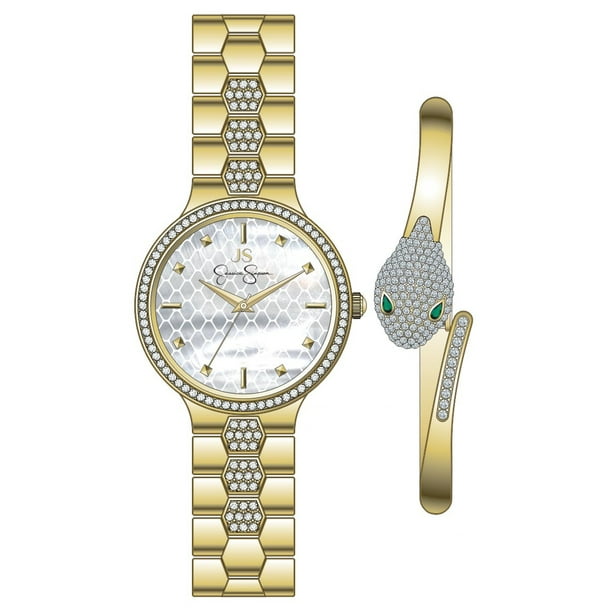 Pearl-Faced Goldtone with Crystal accent Watch Ladies main image 3