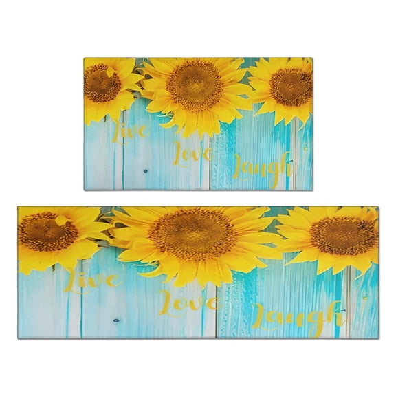 2 Piece Gray Wood Sunflower Flowers Rug Kitchen Rug Set, Decor Kitchen Rugs, Absorbent Non-Slip Washable Floor Mats, Home Indoor Runner Rugs 17"x47" 17"x30"