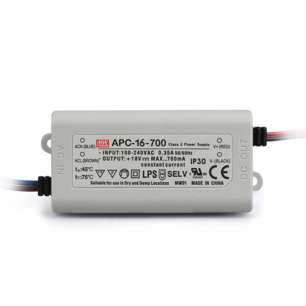 Mean Well USA APC-16-700 Power Supply; AC-DC; 24V@0.7A; 90-264V In; LED Driver; Constant Current; APC Series (Nonreturnable)