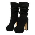 thumbnail image 3 of FSJ Women Classic Peep Open Toe Slouch Ankle Boots Platform Chunky Block High Heels Bootie Pull On Office Fashion Shoes Size 6 Black, 3 of 5