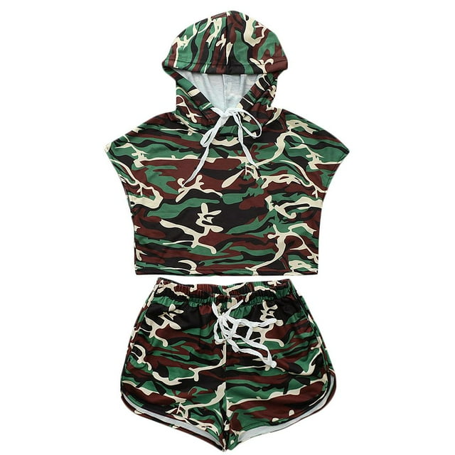 Traje de 2 Piezas Camuflaje Macarena Ropa Ocasional de Mujeres de Deporte L