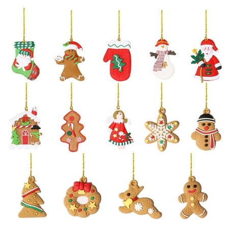 

Assorted Christmas Gingerbread Ornaments 14pcs Christmas Theme Stocking Glove Snowman Santa Snowflake Deer Doughnut Shapes 2022 Christmas Party PVC Pendants Decor