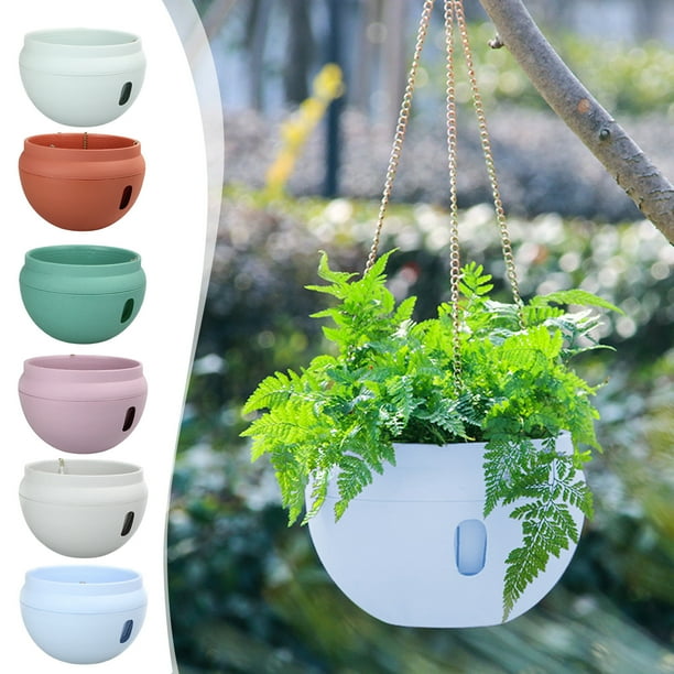 Cesta colgante de maceta de ratán - tamaño pequeño de 7 pulgadas con diseño de barrera de agua, previene la podredumbre de raíces en suculentas y plantas de interior - azul claro, rosa, verde menta