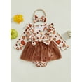 thumbnail image 2 of aturustex Baby Girls Thanksgiving Romper Dress 0 3M 6M 12M 18M Infant Flying Sleeve Bodysuits Dress Turkey Print Crew Neck Jumpsuits Tulle Dress with on Casual Clothes for Thanksgiving Party, 2 of 6