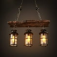 thumbnail image 2 of Fetcoi Industrial Pendant Light Fixture, 3-Light Wood Iron Retro Rustic Chandelier Lantern Transparent Glass Lampshade Black Finish Ceiling Hanging Light for Cafe Bar Restaurant, 2 of 9