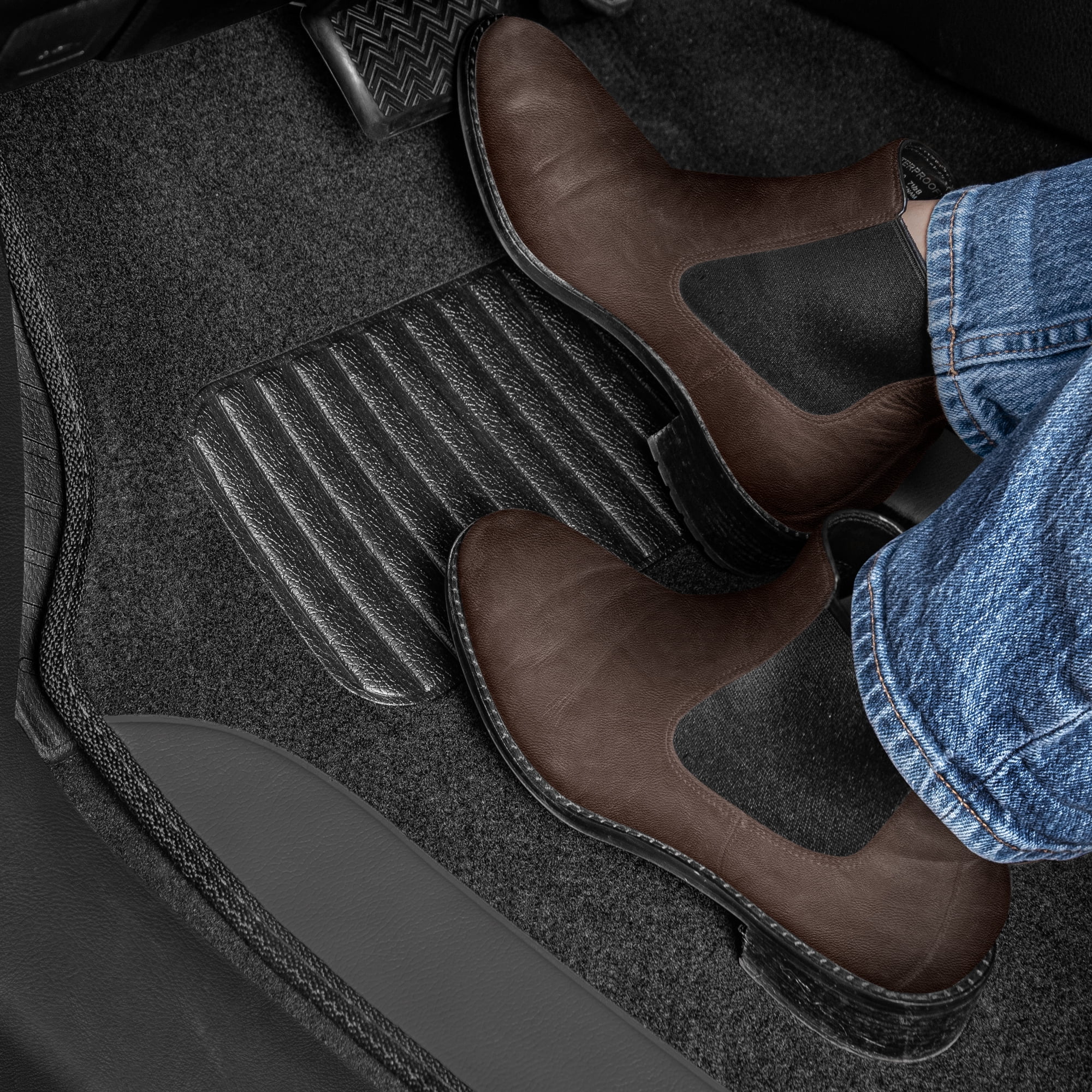 BDK Floor Mats for Cars, Two-Tone Carpet Car Floor Mats with Faux Leather Accents, Automotive Floor Mat Set with Built-In Heel Pad, Stylish Interior Car Accessories (Gray)