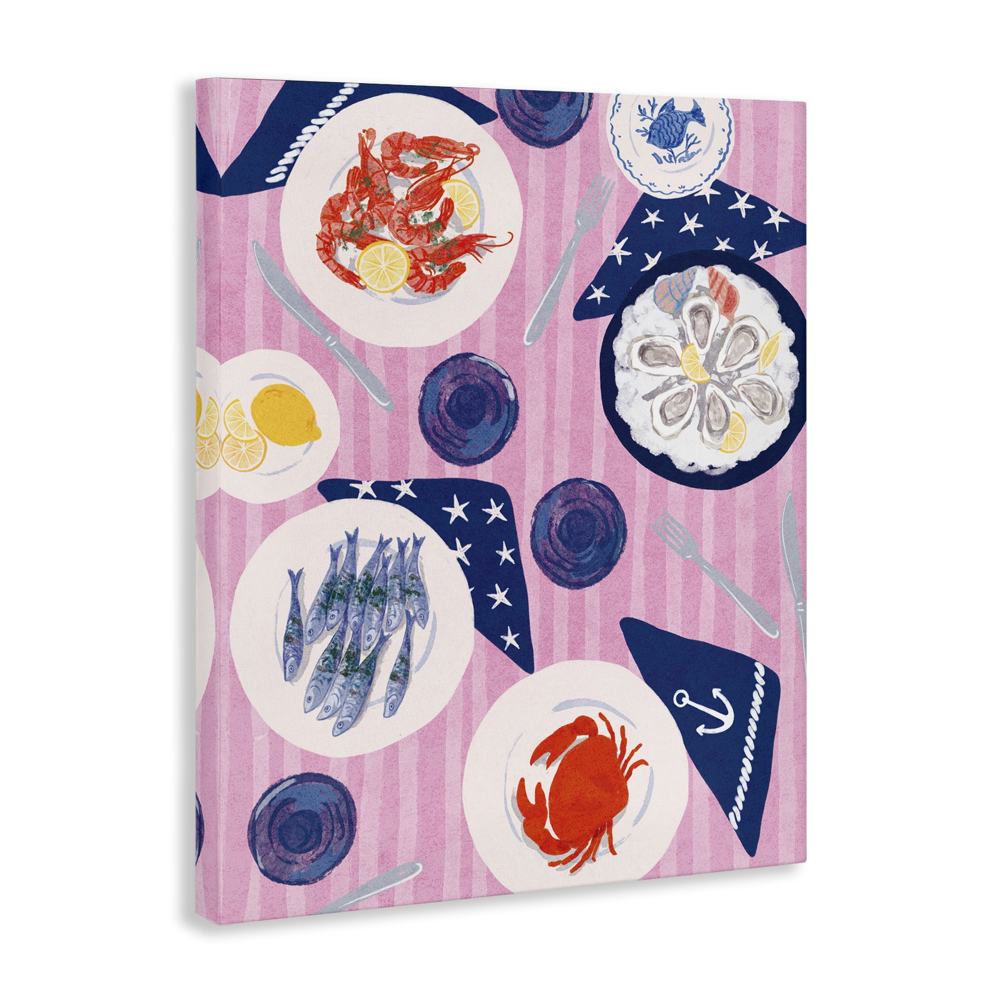 Stupell Industries Seafood Plates Table Food & Beverage Painting Wrapped Canvas Art Print Wall Art, 16 x 20